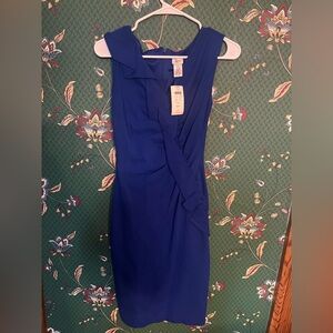 Cache Royal Blue Sleeveless Wrap-Front Midi Dress